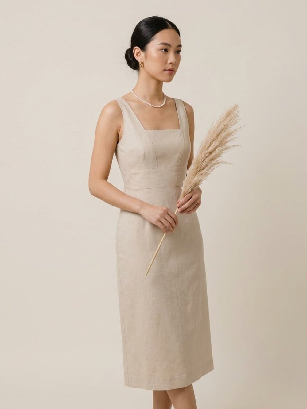 NWT J. Crew Sleeveless Beige Square-Neck Midi Dress size 12